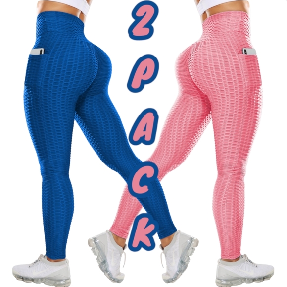 2 piece Women's Pocket Scrunch Leggings Comfortable Casual or Active - Picture 1 of 4